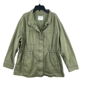 Old Navy Womens Olive Cotton Utility Field Jacket Size L Full Zip Snap Military